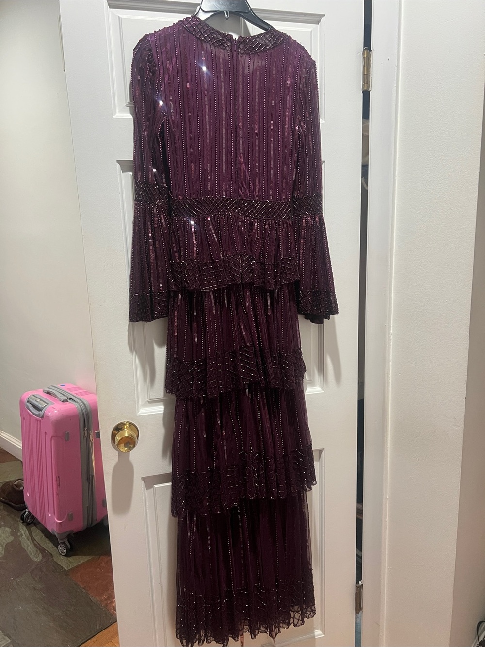 Mac Duggal Plum Beaded Tiered Evening Dress - Picture 9 of 10